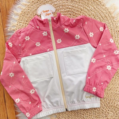Conj. Jaqueta e Short Saia Florzinhas - Rosa e Branco